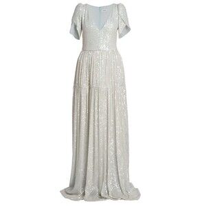 Erdem Aster Gown Womens Sequin V-Neck Evening Maxi Dress in Light Blue Size US 2